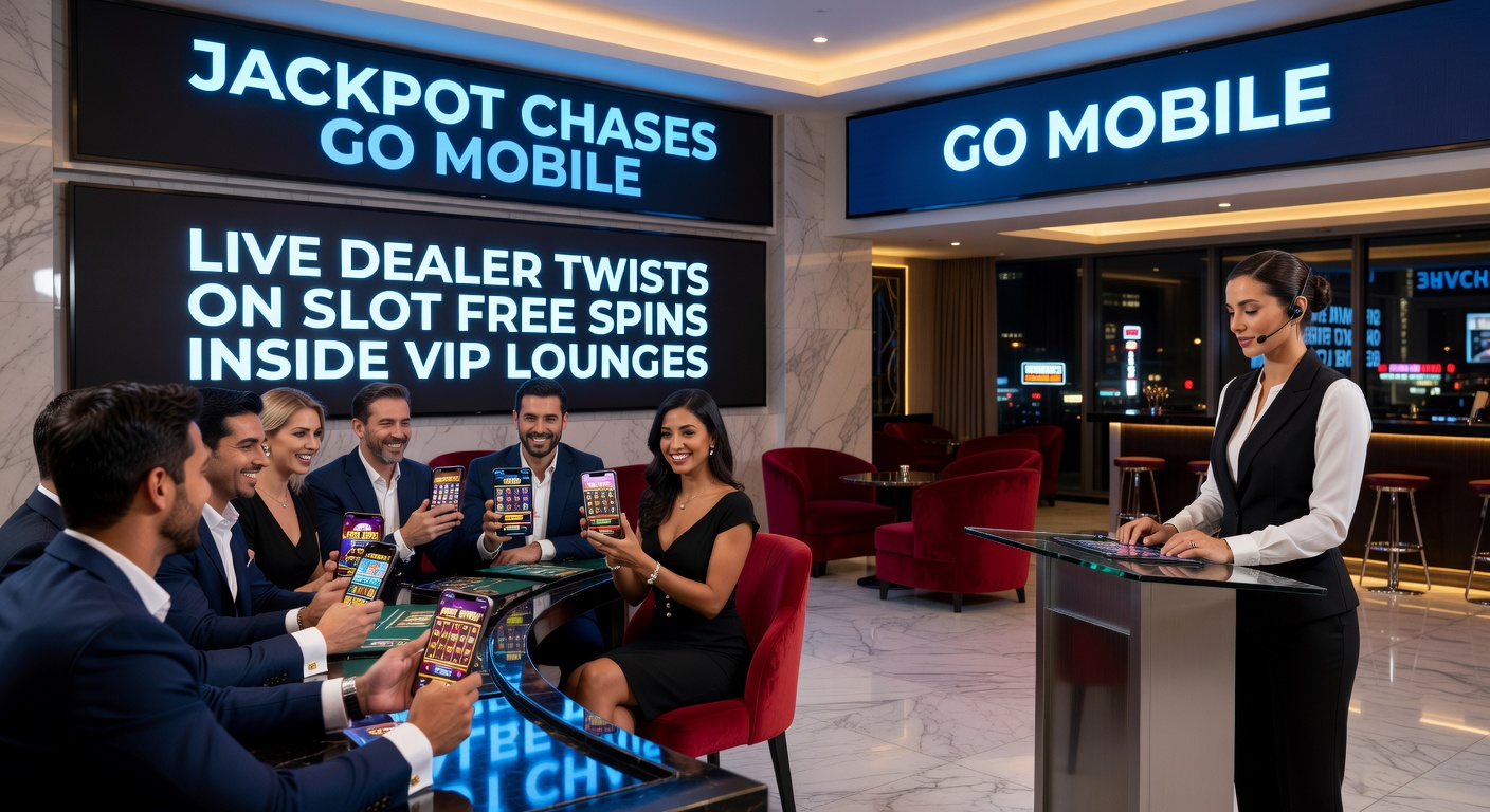 Virtual VIP lounge interface on a tablet, showing a live dealer activating free spins on a jackpot slot with exclusive multipliers and chat overlay