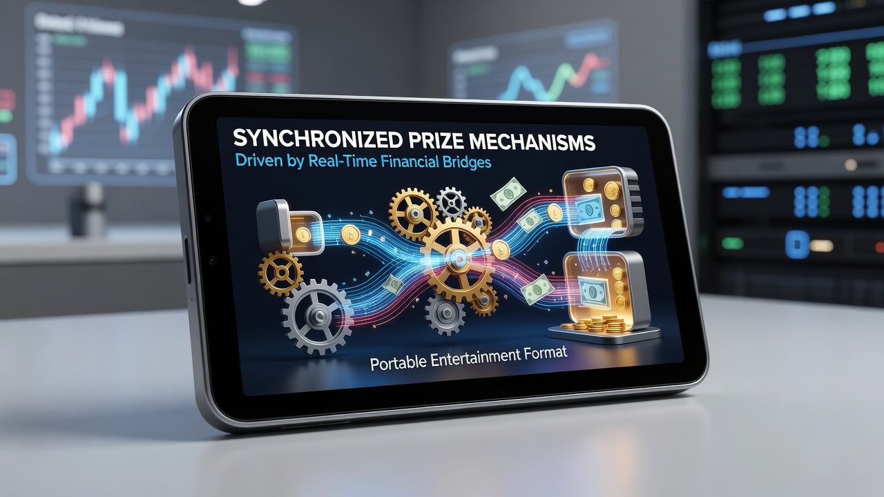 Portable devices displaying synchronized prize updates powered by real-time financial bridge technology
