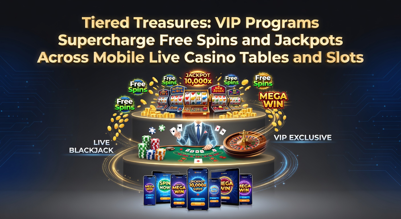 Vibrant display of tiered VIP levels unlocking cascading free spins and glowing jackpot meters on a mobile casino interface