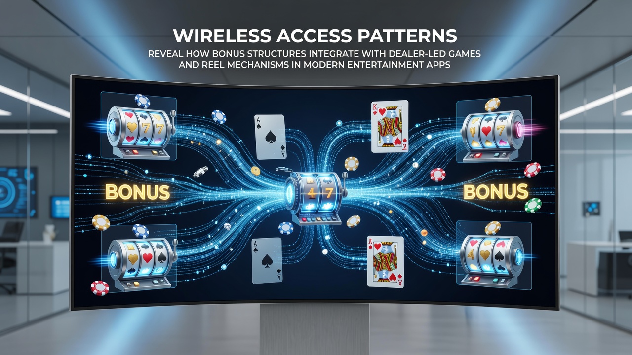 Wireless network data visualization showing access patterns across mobile gaming platforms with live dealer and slot integrations